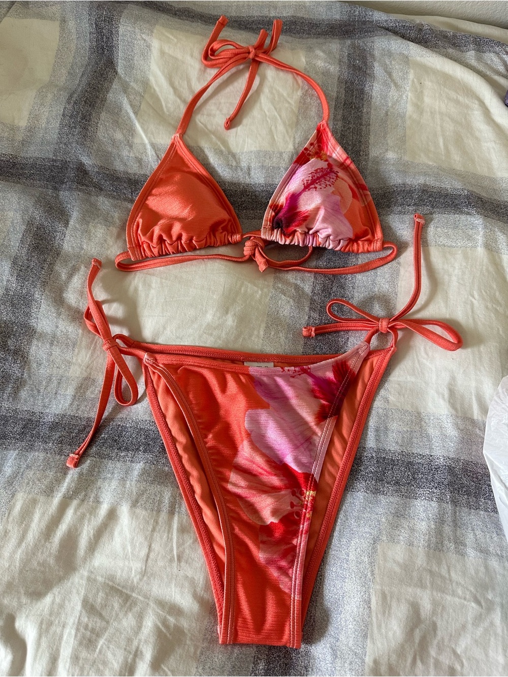 wild fable Coral and Pink Floral Tie Bikini Set